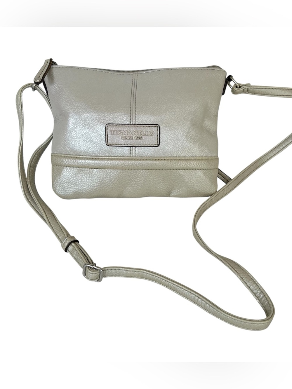 Tignanello Cream Shimmer Genuine Leather Crossbody Bag